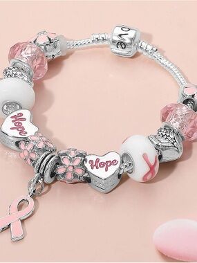 Silver and Pink 'Hope' Charm Bracelet - Breast Cancer Awareness